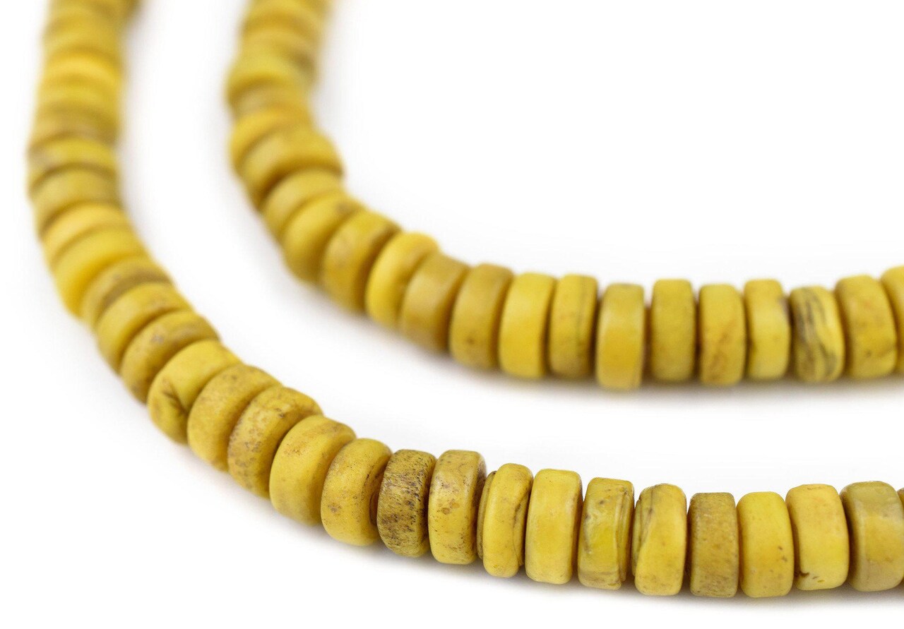 The Bead Chest Vintage-Style Yellow Java Glass Button Beads (8mm)